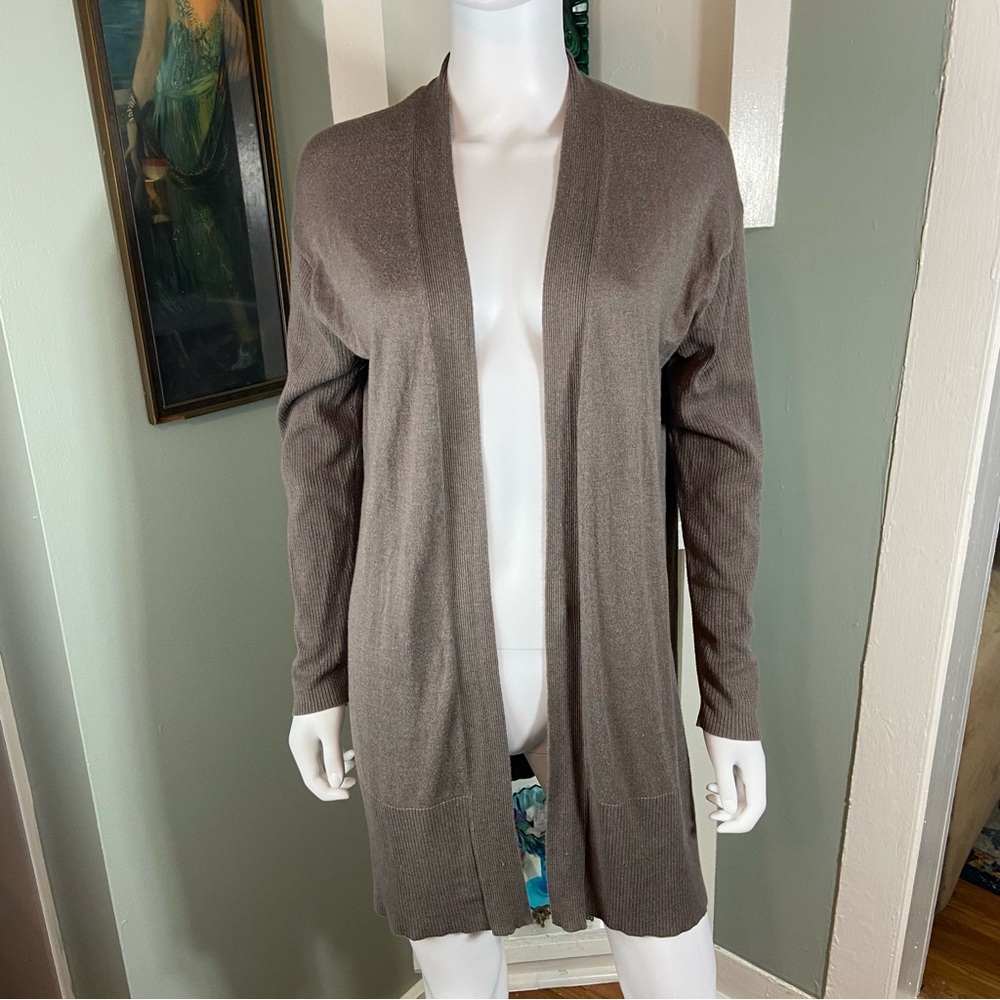3/$12 Elliott Lauren Taupe Open Front Long Duster Cardigan Sweater Lightweight M